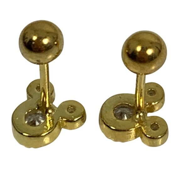 Mickey Mouse CZ Screwback Earrings 18K Over 925 Sterling Silver 20 Gauge - Picture 3 of 5